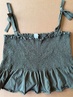 H&M Olive Smocked Tie-Shoulder Camisole